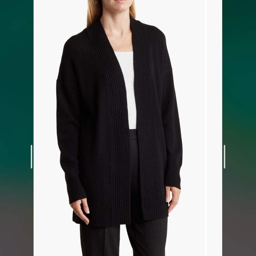 Vince Wool & Cashmere Open Front Cardigan in Black - Picture 3 of 12